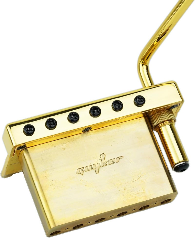 guyker Guitar Tremolo Bridge String Spacing 10.5MM with Brass Roller Saddle and Brass Block & Spring and Claw, Pop-In Vibrato Bar, Complete Install Kit, GG1009AB-T Gold - Image 4